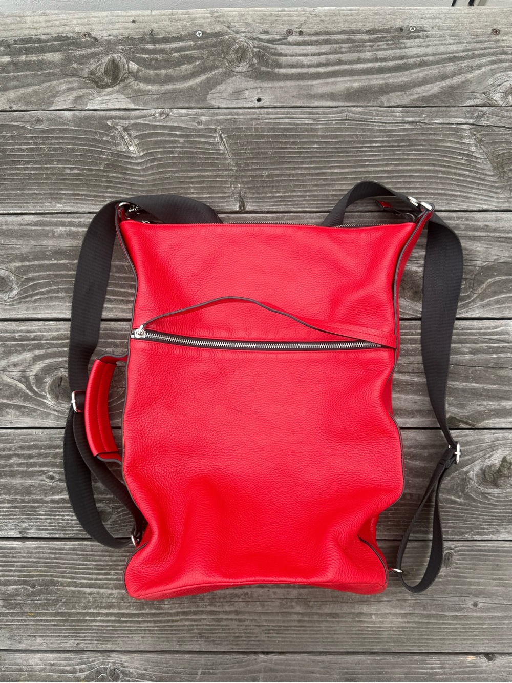 Zara Man Red Leather Backpack